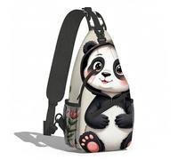 Sling Shoulder Bags Panda In Black Hoodie With Flowers Backpack Sports Sling Bag Lightweight Chest Bag For Cycling Hiking Runner