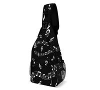 Sling Shoulder Bags Piano Music Notes Black And White Crossbody Lightweight Backpack Anti-Theft Sling Bag For Cycling Hiking Travelling