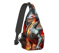 Sling Shoulder Bags Silver Dragon With Fiery Wing Chest Bag Lightweight Backpack Sports Shoulder Bags For Workout Cycling Travelling