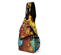 Sling Travel Bag, Unisex Chest Shoulder Pack, Suitable for Sports, Cycling and City Trips, Black Girl with Sunflowers Butterflies