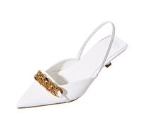 Slingback Heels Women's Pointed Toe Slingback Low Heel Pumps with Metal Chain Cute Evening Dress Shoes 4cm/1.57",Clearance 4.5 Z2_White Clearance