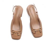 Slingback Mary Jane Heels for Women Low Block Heel Closed Square Toe Pump Shoes Heels Classic Daily Office Dressy Shoes, Brownstone/Accents, 5 UK