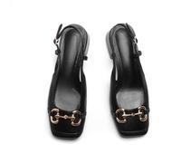 Slingback Mary Jane Heels for Women Low Block Heel Closed Square Toe Pump Shoes Heels Classic Daily Office Dressy Shoes, Blackstone/Accents, 5.5 UK