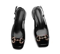 Slingback Mary Jane Heels for Women Low Block Heel Closed Square Toe Pump Shoes Heels Classic Daily Office Dressy Shoes, Patentblack/Accents, 3 UK