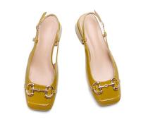 Slingback Mary Jane Heels for Women Low Block Heel Closed Square Toe Pump Shoes Heels Classic Daily Office Dressy Shoes, Green/Accents, 7 UK