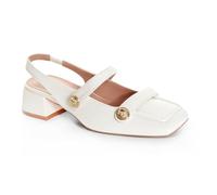 Slingback Mary Jane Heels for Women Low Block Heel Closed Square Toe Pump Shoes Heels Classic Daily Office Dressy Shoes, White, 8 UK