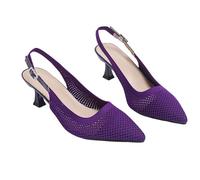 Slingback Pumps Women's Stiletto High Heels Elegant Sling Pumps Wedding Business Heel Shoes Cocktail Party Leather Slip On Shoes Breathable Lace Toe Shoes Minimalist Business Style, 01 Purple, 6 UK