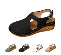 Slingback Sandals Women's Closed Front Breathable Beach Shoes Comfortable Non-Slip Swimming Sandals Wedge Slide Sandals Robust Wide Feet Leather Shoes Lightweight Seniors Slip On Shoes, black, 7 UK