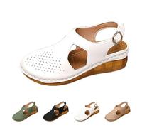 Slingback Sandals Women's Closed Front Breathable Beach Shoes Comfortable Non-Slip Swimming Sandals Wedge Slide Sandals Robust Wide Feet Leather Shoes Lightweight Seniors Slip On Shoes, White, 9 UK