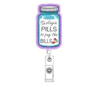 Slingin Pills to Pay The Pills Badge Reel Retractable Funny Pharmacy Tech Med Tech Badge Holder Nursing Purple RN CNA LPN Medical Badge Clip ID Name Tag Card Nurse Accessories for Work