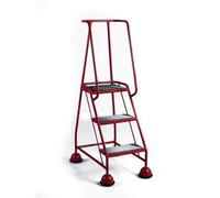 Slingsby Mobile 3 Tread Platform Steps With Full Handrail and Cup Feet 125Kg Capacity W380 x D280 x H762mm (Platform) Red - 385135
