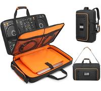 SLINRKE DJ Controller Case for DDJ-FLX4/ 200/400/SR2/REV1 Numark Party Mix 2/Mixtrack Platinum FX with 17.3" Laptop Compartment, DJ Controller Bag with Thick EVA Padding, Black+Orange