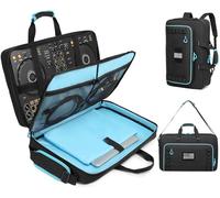 SLINRKE DJ Controller Case for DDJ-FLX4/ 200/400/SR2/REV1 Numark Party Mix 2/Mixtrack Platinum FX with 17.3" Laptop Compartment, DJ Controller Bag with Thick EVA Padding, Black+Blue