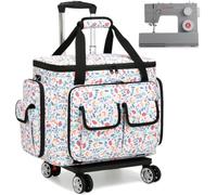 SLINRKE Sewing Machine Case with Wheels - Rolling Sewing Machine Tote with Removable Bottom Pad & Multiple Storage Pockets, Compatible with Singer & Brother (White)