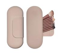 Slinvilopa Silicone Makeup Brush Holder, Soft Travel Makeup Bag, Portable Cosmetic Bag with Anti-Fall Out Magnetic Closure, Travel Essentials for Women,Beige