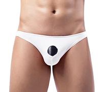 Slip Elephant Men's Underwear Fashion Sexy Low Cut Men Open Hip Polyester Triangle Pants Sexy Chain, White, L