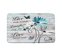 Slip Mat Teal Daisy & Butterfly, Country Wooden Board Blue Floral Low Profile Slip Mat Absorbent Bath Mats For Bathroom Entrance Indoor