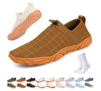 Slip On Barefoot Shoe Women Men,Wide Toe Box Non-Slip Quick-Dry Water Shoes,Comfortable Lightweight Breathable Minimalist Beach Outdoor Running Sneakers(Brown-2,39 EU)