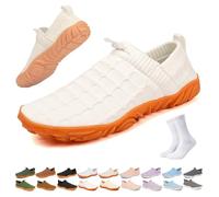 Slip On Barefoot Shoe Women Men,Wide Toe Box Non-Slip Quick-Dry Water Shoes,Comfortable Lightweight Breathable Minimalist Beach Outdoor Running Sneakers(White-2,44 EU)
