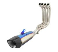 Slip On Blue Exhaust System Front Link Pipe Muffler Carbon Fiber Head Motorcycle Escape Silencer For Kawasaki ZX4R ZX4RR 2023