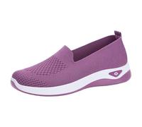 Slip on Breathable Mesh Shoes Arch Support Stretch Athletic Outdoor Sport Shoe Lightweight Anti-Slip Round Toe Knit Mary Jane Shoes Summer Fashion Comforble Ladies Soft Espadrille Shoe Purple