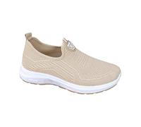 Slip on Breathable Mesh Shoes Flat Breathable Non-Slip Mesh Gym Workout Sneakers Casual Indoor Outdoor Walking Slip on Shoes Summer Fashion Comforble Non Slip Tennis Jogging Shoe Khaki