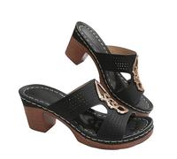 Slip On Chunky Square Heel Sandals - Open Toe Openwork Chunky Heel Sandals Breathable Women Openwork Sandal Comfort Thick Soled Sandal Slip On Women Slides Non Slip Slides For Summer Beach