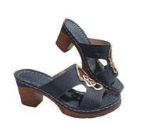 Slip On Chunky Square Heel Sandals - Open Toe Openwork Chunky Heel Sandals Breathable Women Openwork Sandal Comfort Thick Soled Sandal Slip On Women Slides Non Slip Slides For Summer Beach