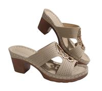 Slip On Chunky Square Heel Sandals - Open Toe Openwork Chunky Heel Sandals Breathable Women Openwork Sandal Comfort Thick Soled Sandal Slip On Women Slides Non Slip Slides For Summer Beach