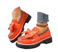 Slip On For Women 2026 Bowknot Loafers Retro Fashionable Elegant Chunky Heel Shoes Cushioned Lug Sole Round Toe Pu Platform Spring Fall Non-Slip Thick Soled Casual Dress Work Office Business Shoes