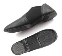 Slip On Jazz Dance Shoes - Black Leather - Modern Stage Rubber Heel Split Sole - Neoprene - Irish Dancing Pumps (Size 2.5 UK Girls, Black) NPB1