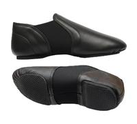 Slip On Jazz Dance Shoes - Black Leather - Modern Stage Rubber Heel Split Sole - Neoprene - Irish Dancing Pumps (Size 8.5 Adults, Black) NPBAD