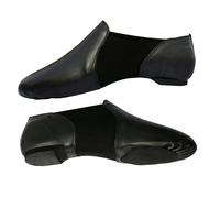 Slip On Jazz Dance Shoes - Pure Black Leather - Modern Stage Rubber Heel - Neoprene - Irish Dancing Pumps - Girls and Women
