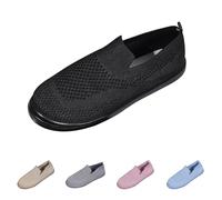 Slip On Knit Dressy Shoes Women's Loafers Casual Low-Top Flats Breathable Mesh Walking Shoes Ladies Wide Fit Soft Sole Comfortable Lightweight Trainers with Memory Foam Size 5.5 Black