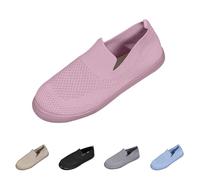 Slip On Knit Dressy Shoes Women's Loafers Casual Low-Top Flats Breathable Mesh Walking Shoes Ladies Wide Fit Soft Sole Comfortable Lightweight Trainers with Memory Foam Size 7 Pink