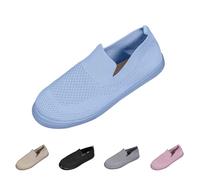 Slip On Knit Dressy Shoes Women's Loafers Casual Low-Top Flats Breathable Mesh Walking Shoes Ladies Wide Fit Soft Sole Comfortable Lightweight Trainers with Memory Foam Size 5.5 Blue