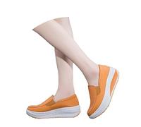 Slip On Loafers for Women Casual Soft Chunky Platform Loafers Lightweight Non Slip Wedge Shoes Chic Slip-On Sneakers Wide Fit Leather Shoes Ladies High Heel Walking Trainers with Arch Support Yellow