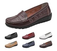Slip On Loafers for Women Hollow Out Breathable Comfortable Shoes Ladies Orthopedic Shoes Casual Round Toe Soft Cushioned Insole Design Moccasins Flexible Walking Loafers Size 3.5 Coffee