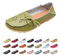 Slip On Loafers for Women Size 6.5 Leather Penny Loafers Hollow Out Comfortable Casual Dressy Flats Driving Shoes Ladies Wide Fit Round Toe Moccasin Flat Soft Walking Boat Shoes Light Green