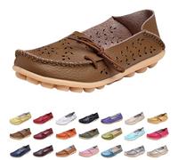 Slip On Loafers for Women Size 6.5 Leather Penny Loafers Hollow Out Comfortable Casual Dressy Flats Driving Shoes Ladies Wide Fit Round Toe Moccasin Flat Soft Walking Boat Shoes Khaki