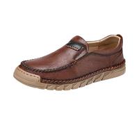 Slip On Loafers Men, Leather Casual Slip On Shoes Wide Fit Business Work Shoes Outdoor Non-Slip Footwear Comfortable Soft Bottom Shoe Breathable Leisure Shoe Comfy Lightweight Footwear Brown