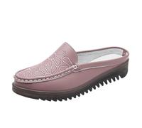 Slip On Loafers Womens Backless，Wedge Mules for Women with Non-Slip Sole & Flower Embroidered Lightweight Closed Toe Backless Loafers Comfort Casual Summer Shoes for Office Daily Summer Wear Pink