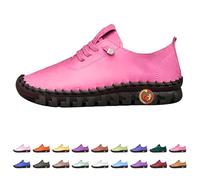 Slip-On Loafers Women's Casual Comfortable Walking Stitching Single Shoes Soft Rubber Sole Non-Slip Flat Loafers, Ladies Lightweight Leather All Day Wear Walking Shoes Size 8 Hot Pink