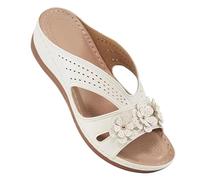 Slip On Low Wedge Sandals For Women, Open Toe Mules For Women Wide Fit Hollow Breathable Sliders Thick Bottom Lightweight Sliders Comfortable Pool House Holiday Slippers