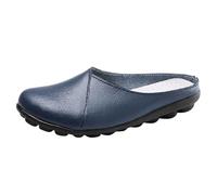 Slip On Mules Women, Plus Size Driving Shoes Lightweight Shallow Blackness Leather Slippers Breathable Summer Commutera Walking Sneakers Wide Fit Shoes for Plantar Fasciitis Swollen Feet Dark Blue