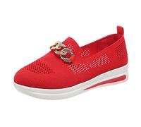 Slip On Orthopedic Shoes for Women Non-Slip Memory Foam Walking Trainers Breathable Mesh Athletic Sneakers with Arch Support Lightweight Comfortable Flat Wedge Trainers Work Platform Shoes Red