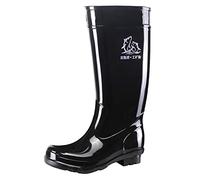 Slip On Rain Boots for Men Size 6 Wellington Black Tall Water Boots with PVC Durable Slip Resistant Rubber Mud Shoes, Wellies Waterproof Gardening Fishing Knee High Rainboots