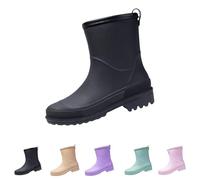 Slip On Rain Boots for Womens Wellington Mid Calf Boots with Plush Lined Waterproof, Anti-Slip Ankle Snow Booties Ladies Winter Warm Outdoor Rain Shoes for Garden Mud Working Black