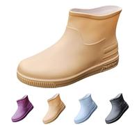 Slip-on Rain Boots Wellington Women Size 5.5 Ankle Short Wellies Rainboots, Ladies Lightweight EVA Durable Comfortable Garden Boots Outdoor Waterproof Non-Slip Rain Muck Mud Shoes Khaki