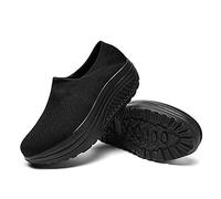Slip on Running Shoes Breathable Knit Mesh Trainers for Women UK Arch Support Wedge Sneakers Anti-Slip Soft Sole Walking Shoes Wide Fitting Platform Sports Trainers Casual Low Top Sneakers